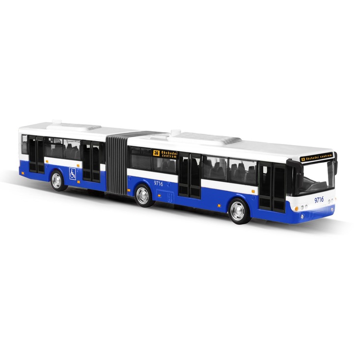 Autobuz pragubowy Rappa, 36cm, albastru, 7 opriri, cu sunete, set cu baterii