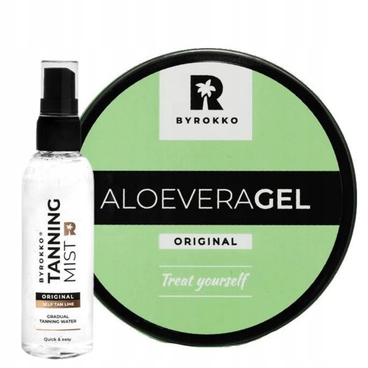 Комплект гел след слънце Алое Вера + Спрей за автобронзиране Tanning Mist Byrokko, 150мл + 100мл, без аромат, лесен за нанасяне