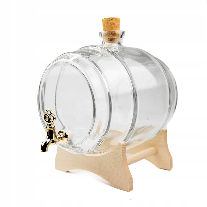 Butoias sticla 4L cu suport din lemn, transparent