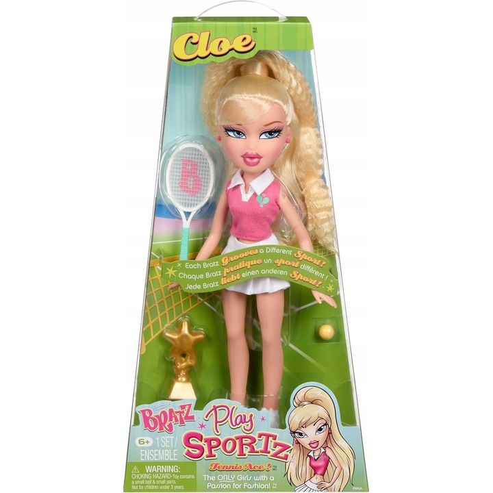 Bratz Play Sportz Cloe baba, tenisz, kiegészítők, többszínű