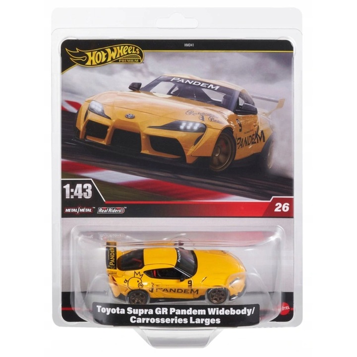 Masinuta Hot Wheels, model Toyota GR Supra Pandem Widebody, metal, galben, 1:43