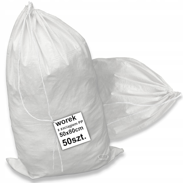 Sac polipropilenic alb 50x80cm cu snur, 50g, set 75 bucati