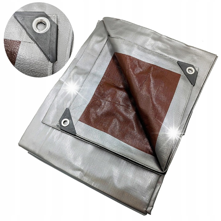 Prelata 3x3m Wimar, 210g/m2, rezistenta la UV, colorat argintiu-brun, cu margini intarite si ochiuri metalice