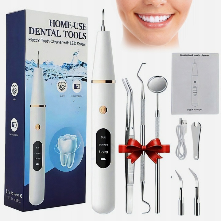 Aparat eliminare tartru dinti, alb, pentru adulti, set de curatare dentara