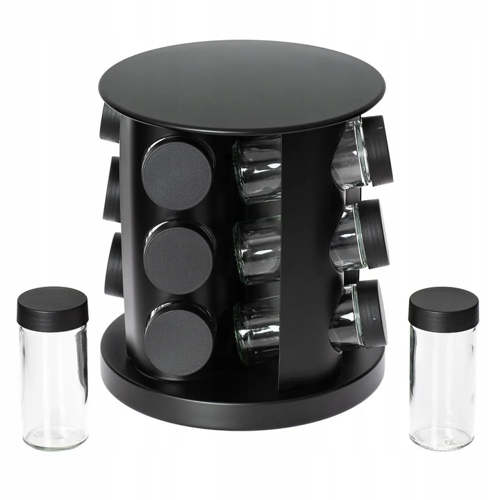 Suport rotativ pentru condimente Elitehoff, 12 recipiente din sticla, inox, 19x21cm