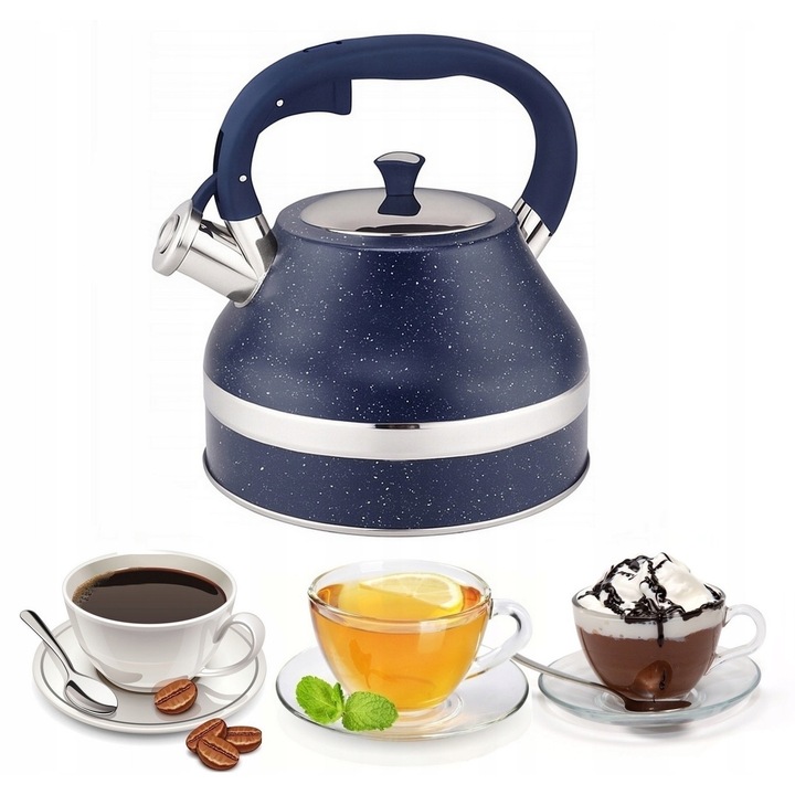 Rozsdamentes acél teáskanna síppal, 3L, Edenberg, gránát, minden típusú főzőlaphoz