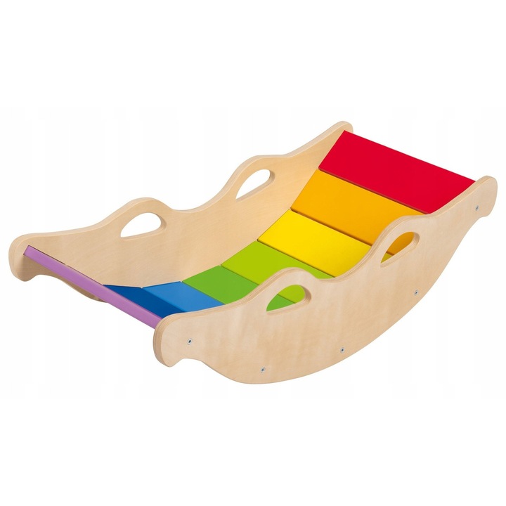 Leagan copii Playtive, din lemn, culori curcubeu, 4 manere, 87x32x39cm