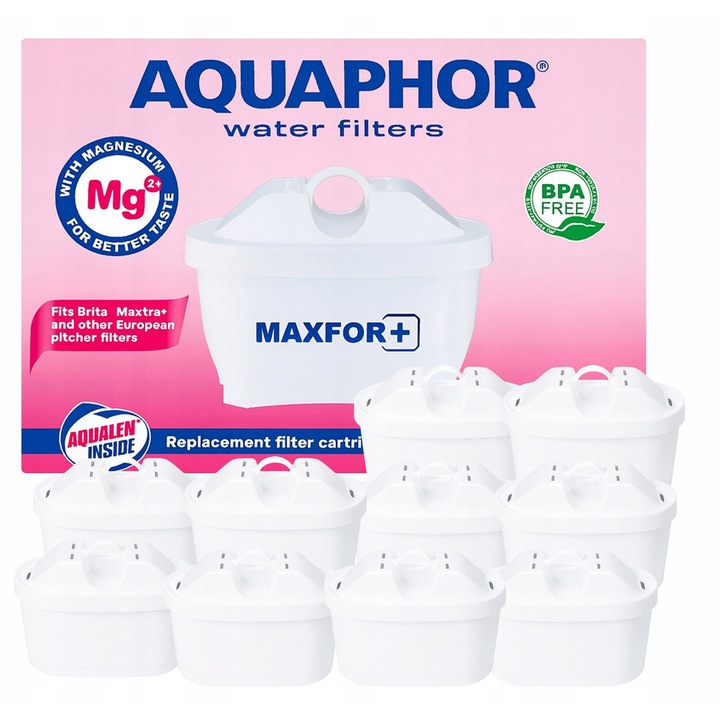 Set 10 wcladuri filtrante Aquaphor Maxfor Mg+, filtrare apa, imbogatire cu magneziu, compatibile cu carafe ovale