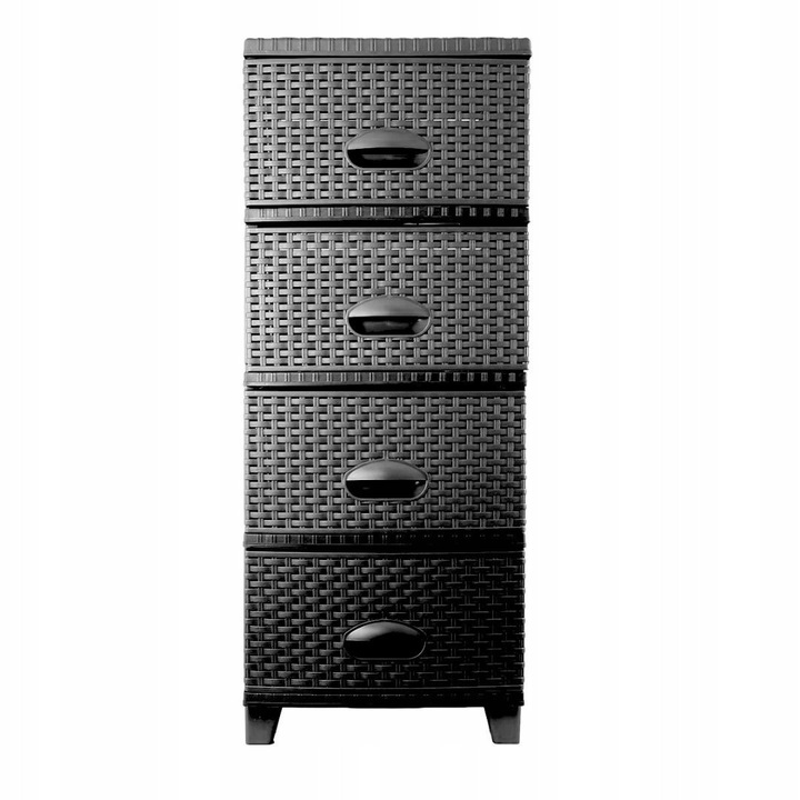 Скрин Smartware с 4 чекмеджета, черен, 90x37x44см, ратан, модерен, функционален