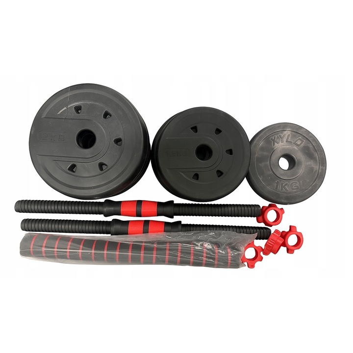 Set gantere HMS 10kg haltere si bara 2in1 pentru antrenament forta