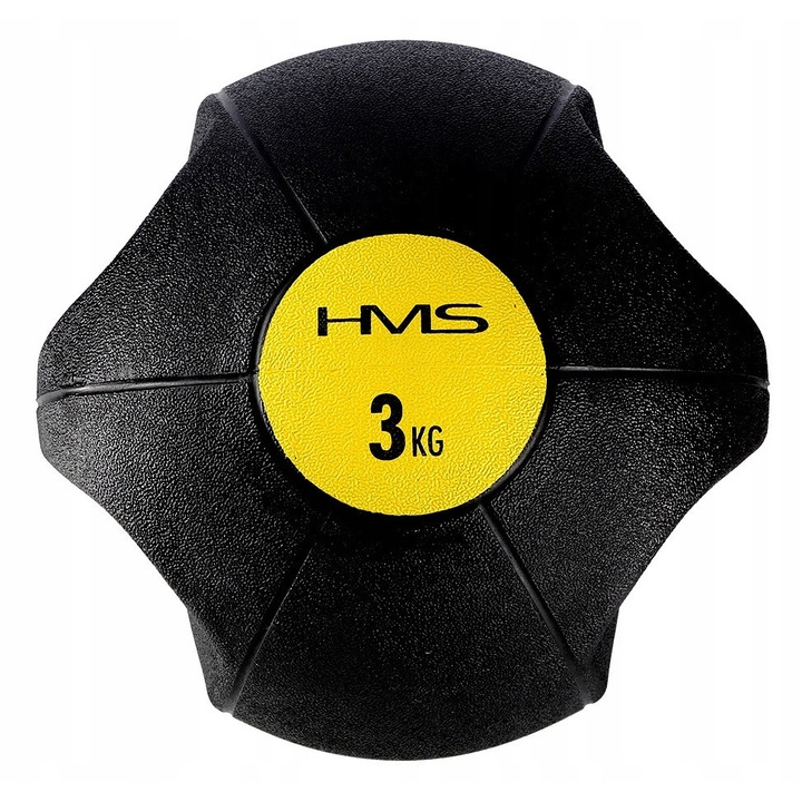 Minge fitness HMS 3 kg cu manere, 22,5 cm, din cauciuc, pentru antrenament si recuperare
