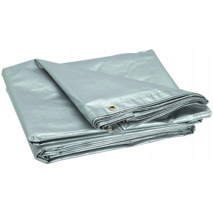 Prelata 5x5m Premar, argintie, 130g/m2, rezistenta, cu ochiuri