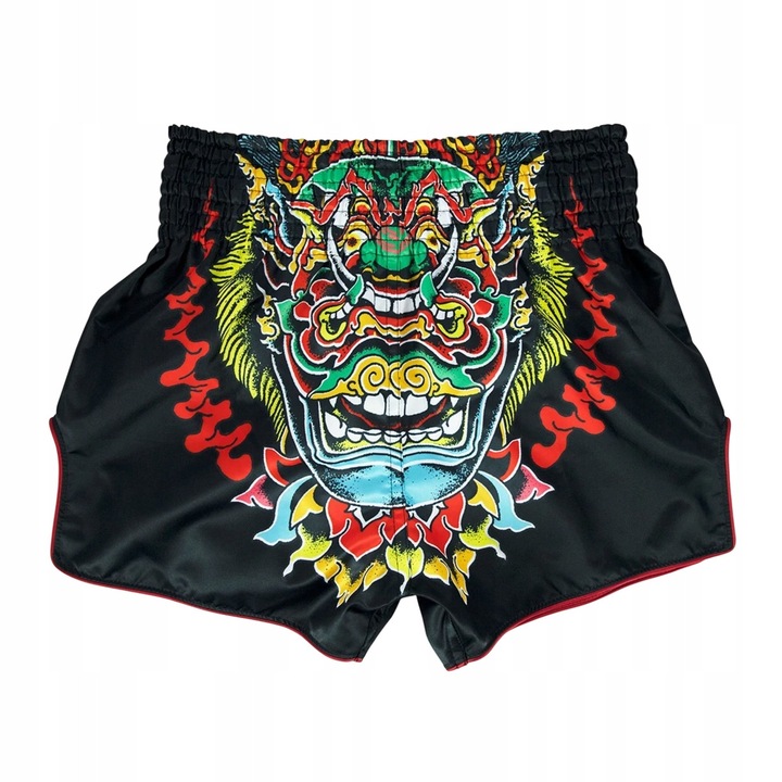 Pantaloni scurti Muay Thai Fairtex Kabuki, croiala ingusta, negru, satin, 2XL INTL