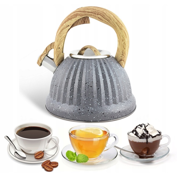 Rozsdamentes acél teáskanna síppal, 3,0L, Edenberg, indukciós, szürke
