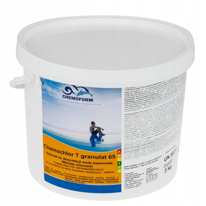 Granulat de clor T65 Chemoform pentru bazin, 3 kg, dezinfectie rapida, combate algele, bacteriile, colorat.