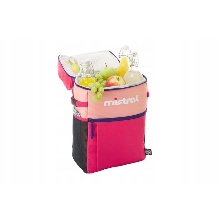 Geanta termica Mistral, 20l, roz, cu buzunar frontal si sei reglabile