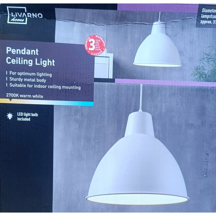 Lustra LED 1-punct E27, Livarno Home, alb, 31,5cm, 4,2W, set cu bec