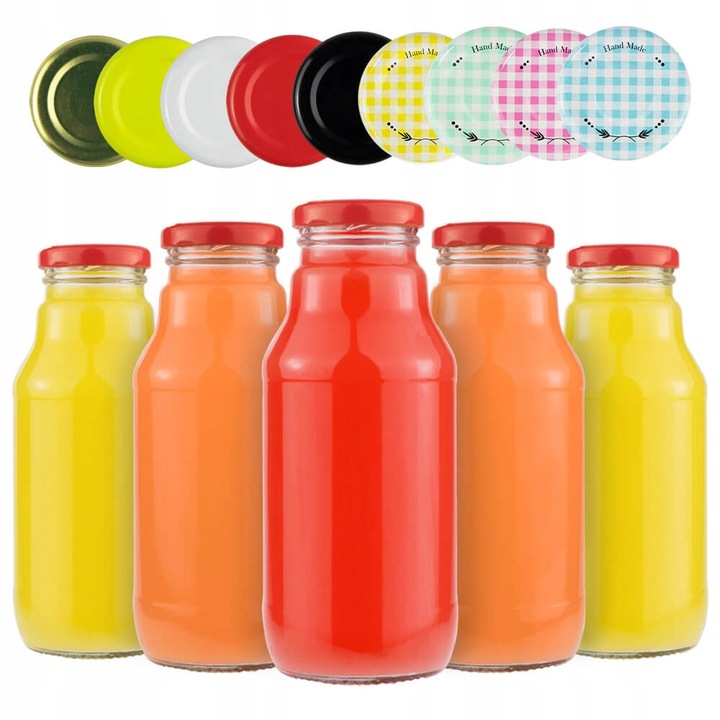 Set 100 sticle sticla pentru suc 330ml, capac 43mm, multicolor, 15,4x43cm