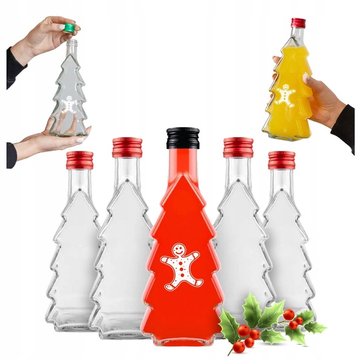 Set 20x Sticle Choinka 500 ml cu Nadruk si Capac, Bimberek, Incolor, 23,8x9cm