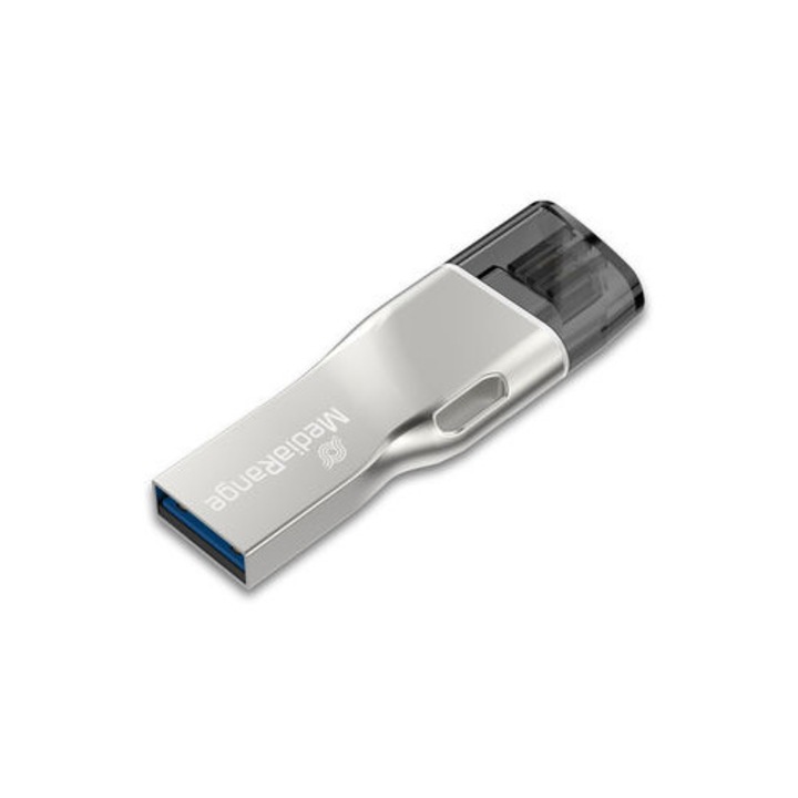 Медия Stick MediaRange MR982, USB 3.0 и Lightning, скорост на четене 90 MB/s, скорост на запис 25 MB/s, сребрист, 32GB