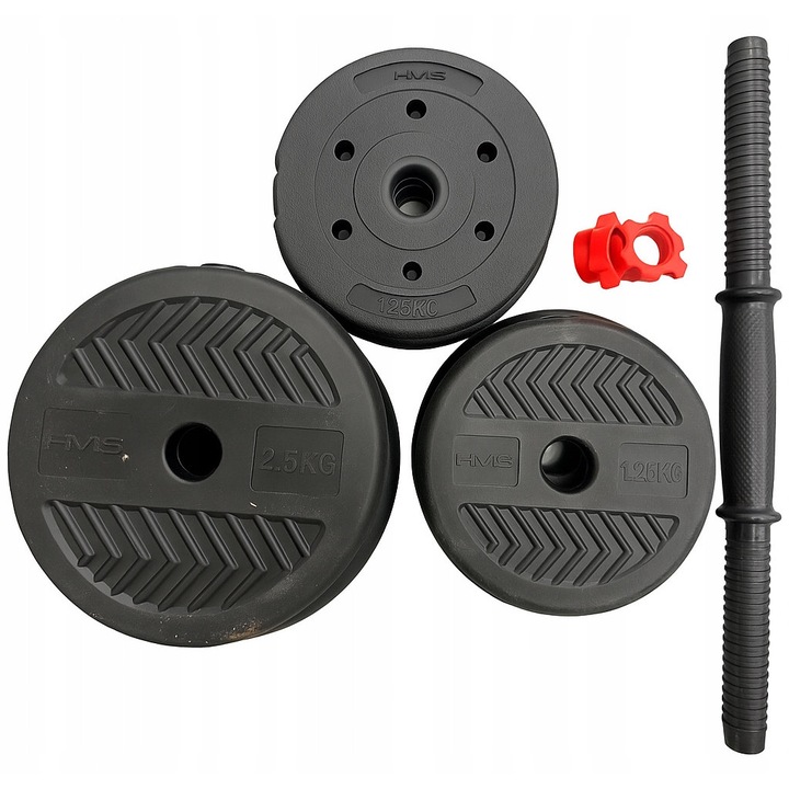 Set haltere HMS 10kg, 2x taler 2,5kg, 4x taler 1,25kg, 1x gryf krotki, 2x zaciski