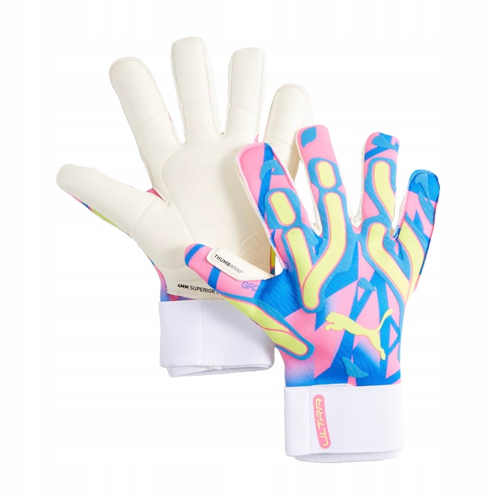 PUMA Ultra Ultimate Energy Hybrid sportkesztyű, kék/sárga, rózsaszín, L/8.5 méret