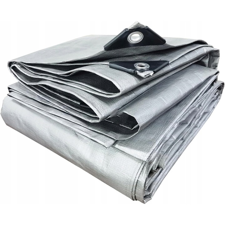 Prelata de protectie 5x5m 120g/m² argintie, impermeabila, UV, rezistenta, cu ocheti