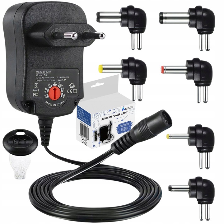 Surse de alimentare, Renew Force, universala, 3-12V, 12W, set cu 6 capete, 8,5x5x7cm