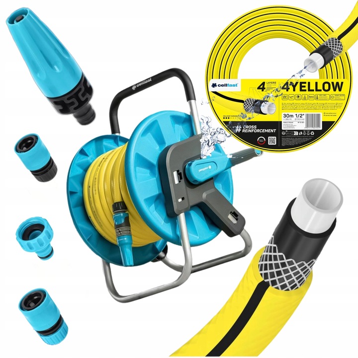 Kerti tömlőszett 30m, Cellfast, 4 rétegű, alumínium tartó, öntözési kiegészítők