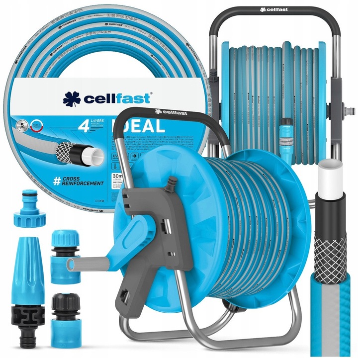 Kerti tömlőkészlet 30m, alumínium tartó, 4 tartozék, UV-álló, Cellfast