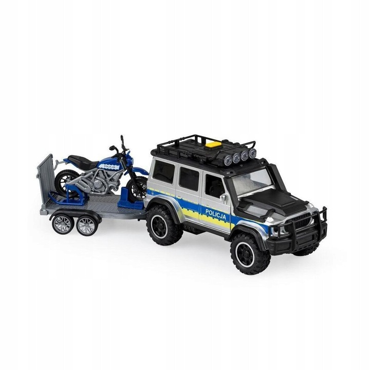 Set masinute DUMEL, vehicule politienesti, SUV cu sunete si lumini, motocicleta cu remorca, 3+ ani