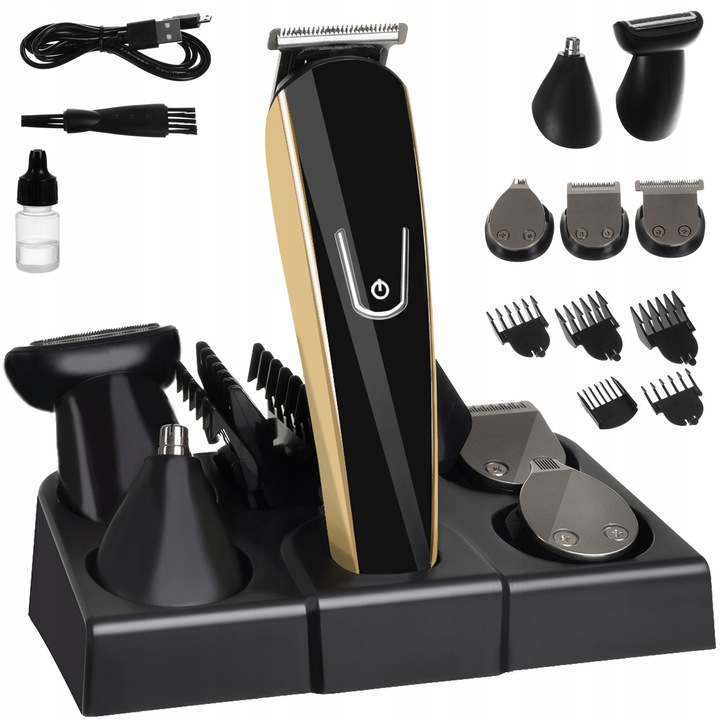 Aparat de tuns Soulima, set XXL, 5 capete, trimmer pentru nas si urechi, 16x4x2,5cm