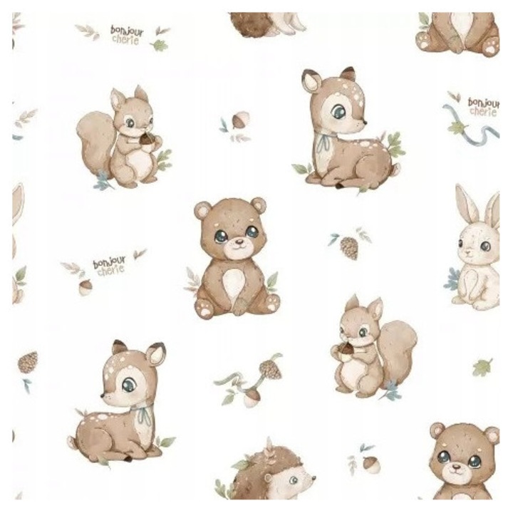 Perna din bambus pentru bebelusi, Bonjour Cherie, 30x30 cm, antialergica, cu imprimeu padure