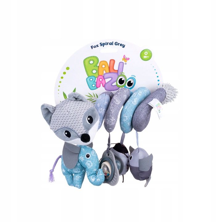 Spirala activa pentru carucior si patut, Balibazoo, vulpe gri, 4 jucarii, 32cm