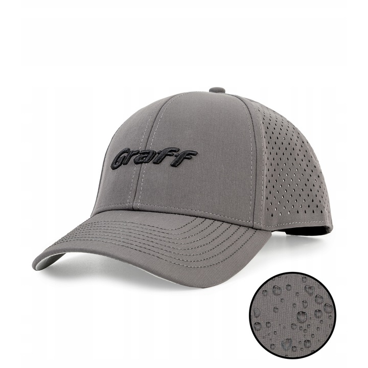 Caciula Graff, sase panouri, gri, impermeabila, cu emblema brodata