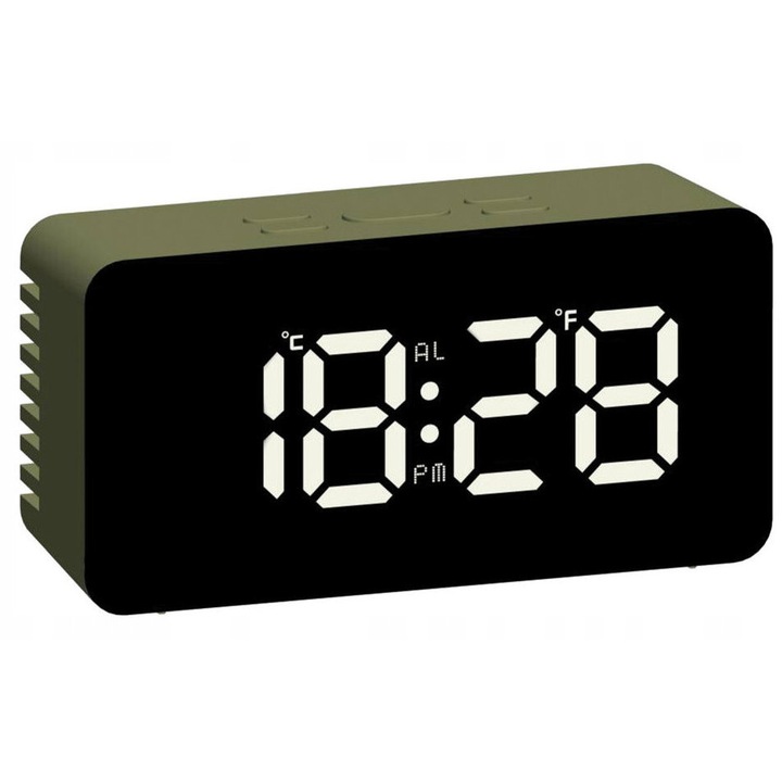 JVD BUDZIK SB3658.6 dekoratív óra, zöld, ébresztővel és hőmérővel