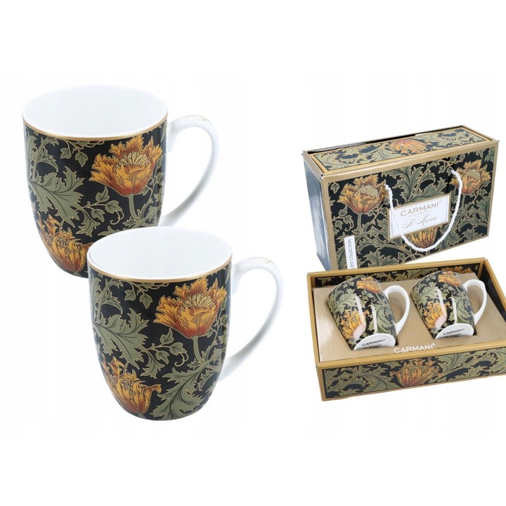 Set 2 cani William Morris, 0,45 l, motive vegetale, CARMANI