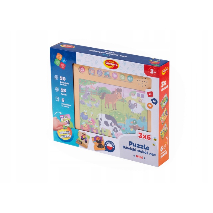 Puzzle Dzwieki Wokol Nas - Wies, 18 piese, 50 sunete, cu suport, pentru copii 3+