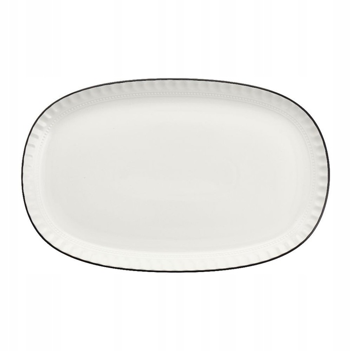 Platou oval din portelan 36,5x23cm, Villa Italia, alb cu margine neagra, set