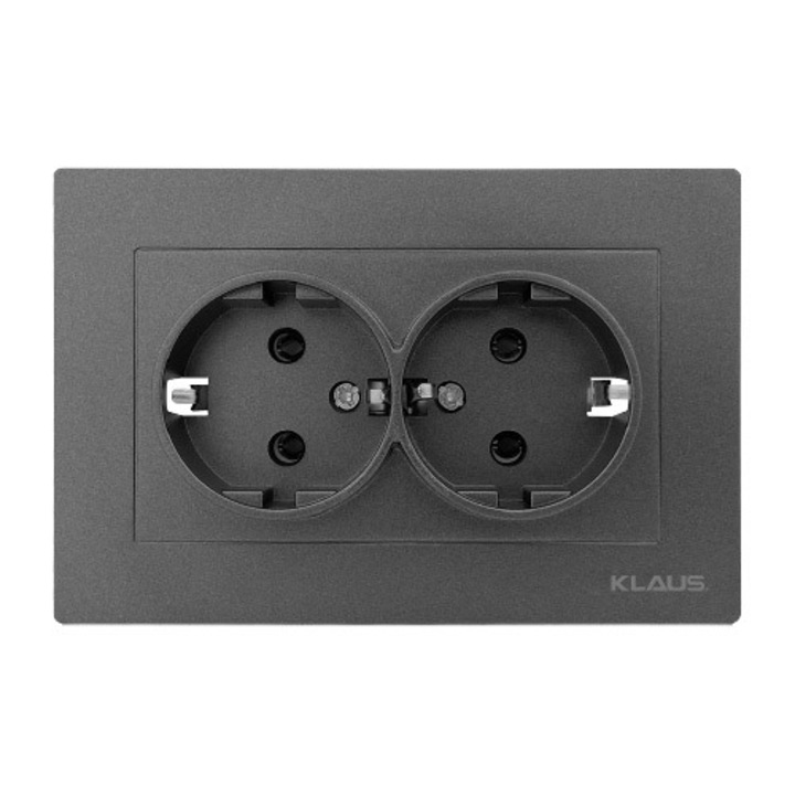 6 Bucati, Priza Dubla Gri Cu Protectie Pentru Copii, Klaus KE01708C (6/72)