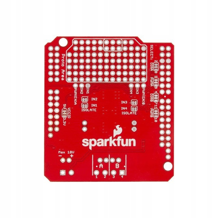 Модул за управление на двигатели SparkFun Ardumoto, 2 канала, 4,8-35V, 2A, с LED, за Arduino