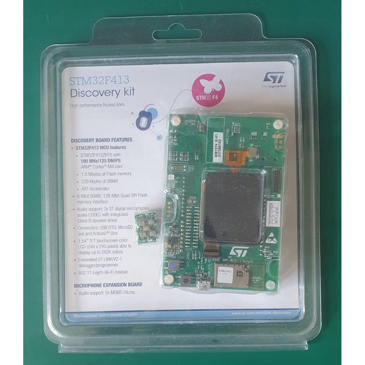 Set de dezvoltare STM32F413H-DISCO, 5 microfoane MEMS, 1,5 MB Flash, 320 KB SRAM, 240x240 LCD, compatibil Arduino UNO V3