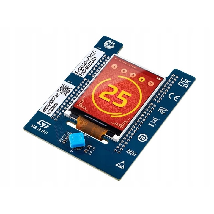 Placa de extensie X-NUCLEO-GFX02Z1, STMicroelectronics, display TFT 2,2", interfata 8-bit, compatibila cu STM32 Nucleo-144