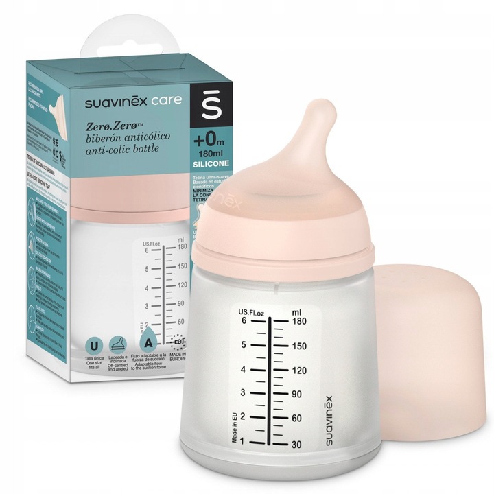 Suavinex cumisüveg, 180ml, állítható folyású etetőcumi, 0hó+, BPA-mentes