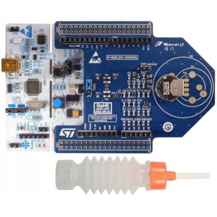 Set dezvoltare STMicroelectronics P-NUCLEO-IKA02A1 pentru senzori de gaze, cu placa NUCLEO-L053R8, senzor temperatura, 4 tipuri de footprint-uri, consum redus