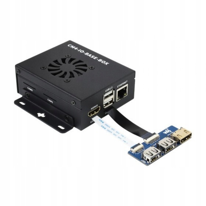 Комплект за изграждане на мини компютър Raspberry Pi CM4, дънна платка Compute Module 4 IO, метален корпус, вентилатор, USB/HDMI адаптер, размери 85x56mm, 88,1x99,8x33mm
