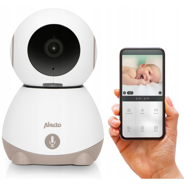 Alecto SMARTBABY10BE bébi videó monitor, HD kamera, alkalmazásvezérlés, fehér, 125x85x80mm