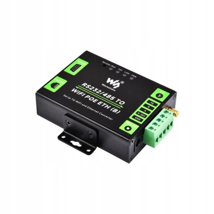 Индустриален конвертор, RS232/485 към WiFi POE ETH (B), WaveShare, RJ45, 10/100 Mb/s, 84x64x24mm