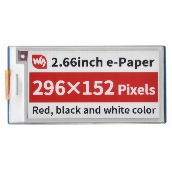 E-Paper модул 2,66" WaveShare, 3 цвята, 296x152px, комплект дистанционери