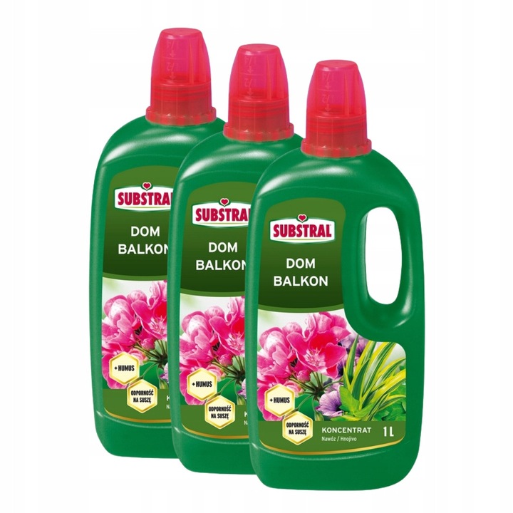 Ingrasamant lichid Substral cu humus pentru flori de interior si balcon, set 3 bucati, 1l